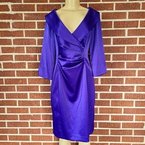 Woman's Event Wedding Professional Dress Purple Illusion Waist Plunge 3/4 Sleeve